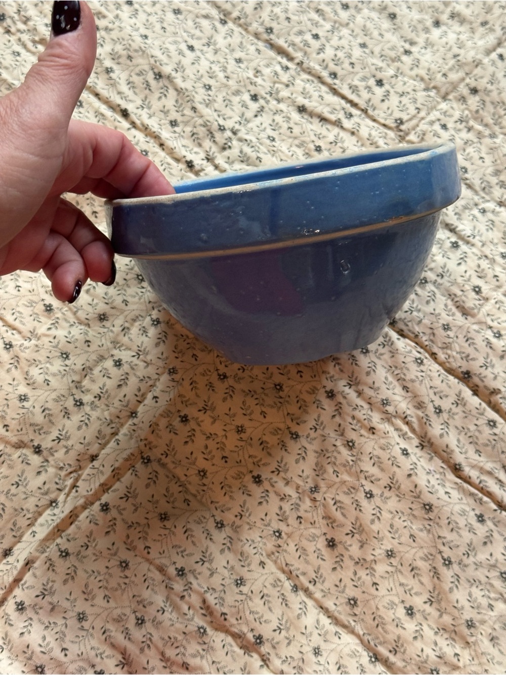 Vintage Blue Stoneware Mixing Bowl Cobalt Glaze Farmhouse Pottery